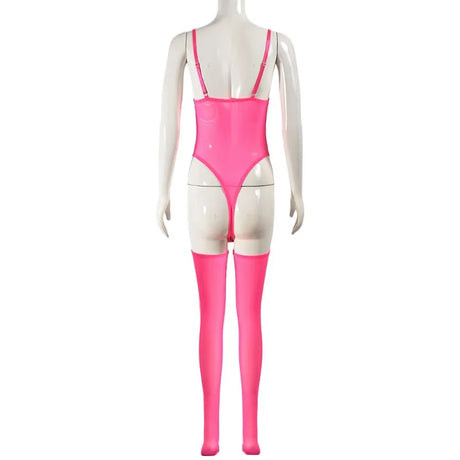Toucheart Erotic Dress with Leg Socks Mesh See-through Patchwork Seductive Body Shaping Backless Women Intimate Hollow Dress Set