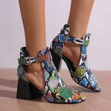 Summer Women's Fashion Peep Toe Thick Heel Sandals High-heeled Shoes for Woman Denim Leopard Print Sandalias de Mujer WSH5343