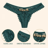 Custom Crystal Letter Lace Thong Panties for Women Personalized Name Underwear Gold Silver Rhinestone Gift Multiple Colors
