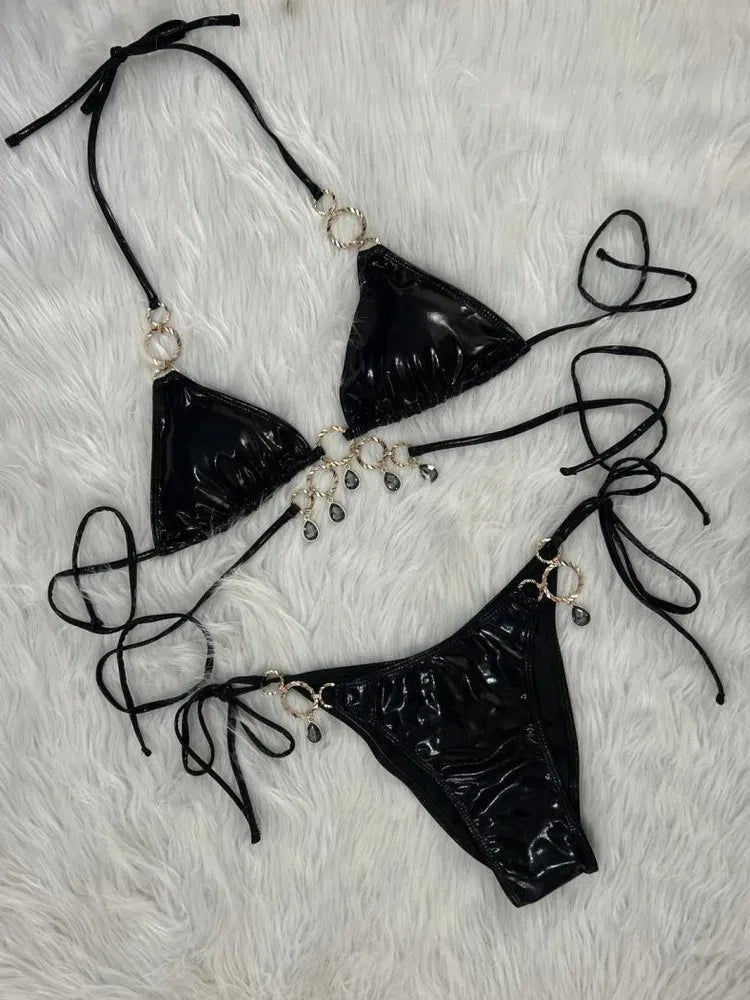 New 2026 Luxury Rhinestones String Bikinis Set Women Summer Beach 2 Piece Swimsuit Female Triangle Swinwears
