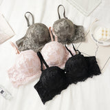Women's Push Up Half Cup Bras French Lace Floral Bralette Thicken Bottom Gathered Underwire 36-42 A/B Cup Small Chest Underwear