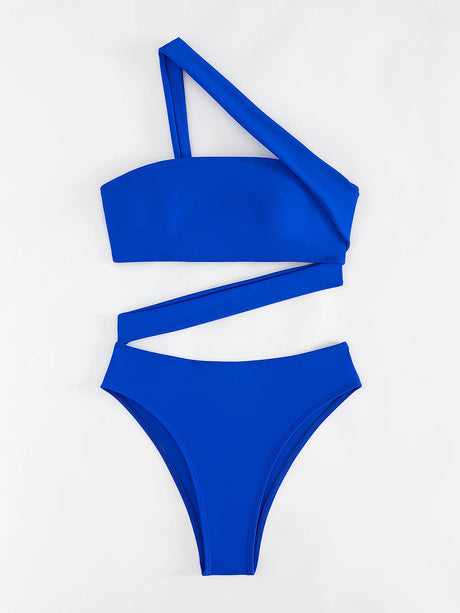 Cikini-One-Piece Swimsuit for Women, Strapless Straps, Slanted Shoulder, Beach Swimwear, Bathing Suit, Monochromatic, Summer
