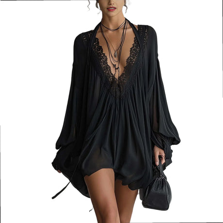 2026 New Black Lace V Neck Satin Robe Dress Nightwear Sleepwear Slip Dress Lingerie Chemise