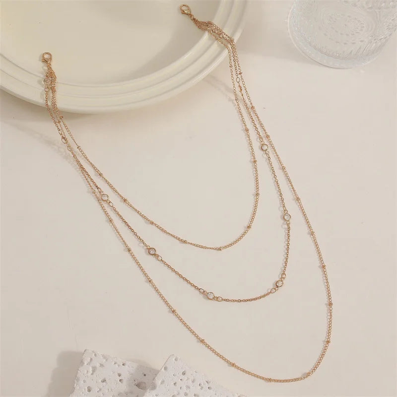 Simple Multilayer Rhinestone Back Chain Necklaces for Women Sexy Metal Shiny Crystal Bikini Waist Chain Body Chain Jewelry Gifts