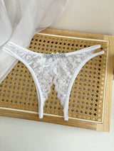 Custom Name Crystal Letter Briefs Sexy Lace Crotchless Knickers Hollow Waist Panties Open Gear Underpants Girlfriend Wife Gift