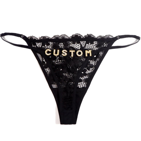 New Hollow Lace Thongs Panties For Women Customize Crystal Letter Name G-string Thong Female Underwear Underpants Birthday Gifts