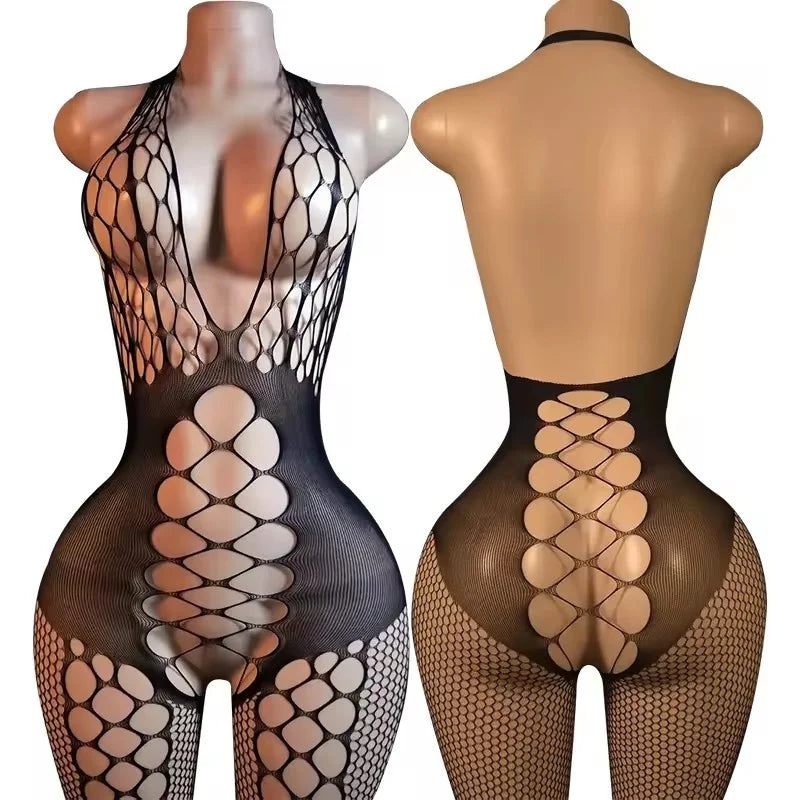 Babydolls Sexy Adult Open Crotch Body Stockings Female Black Women Fishnet Lingerie Underwear Transparent Bodysuit Costumes