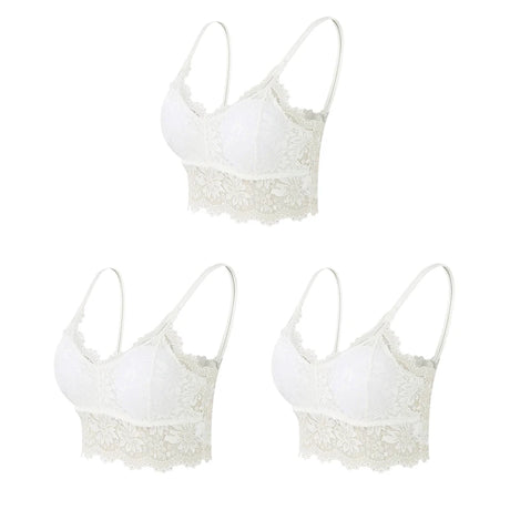 3PCS Women's Lace Bras Top Comfortable Bralette Solid Color Sexy Underwear Vest Female Hollow Out Wireless Lingerie Seamless Bra