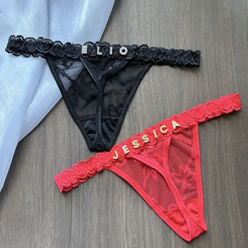 Custom Thongs Crystal Name Letter Women Sexy Underpants Erotic G-String Panties Personalized Underwear Girl Friend Hot wife Gift