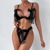 Erotic Lingerie Sexy Bra Pearl Bow Exposed Breast Panty Ribbon Underwear Set Woman Clothing Attractive Open Chest G-string Sets