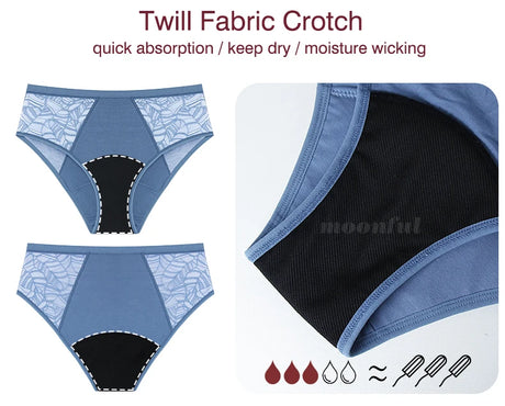 Moonful Women's Menstrual Panties High Waist Leak Proof 4 Layer Breathable Lace Period Underwear Girls Absorbent Brief