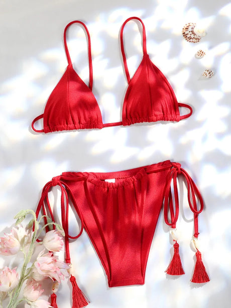 Rinabe Red Bikini String Bikinis Push Up Swimwear High Cut Swimsuit New Style Swimsuits Two-Piece Bathing Suit