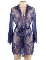 5xl 6xl Blue Kimono Femme Lace Robe Transparent Dress Plus Size Clothing Sexy Peignoirs For Women Nightie Long Sleeve Nightgowns