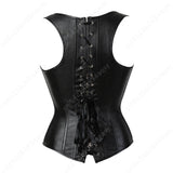 Women Corset Bustier Steampunk Zipper Corset Top Black Leather Corset With Straps