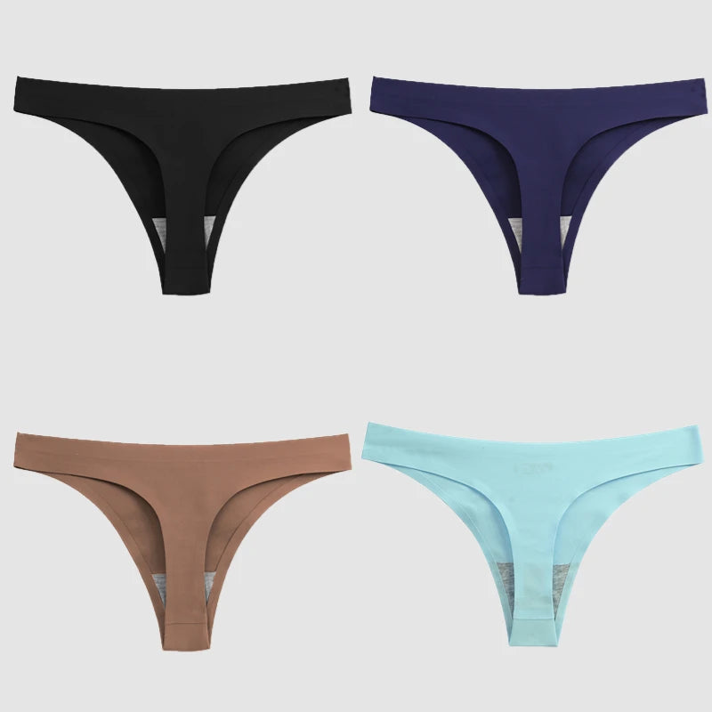 WarmSteps 4PCS/Set Sexy Women Panties Silk Satin Female Thongs Lingerie Soft Cozy Underwear Hot G-Strings Seamless Sports T-Back