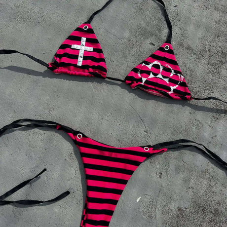 Y2K Cartoon Monster Bikini Halter Triangle Cup Tie Side Two Piece Beach Swimsuit