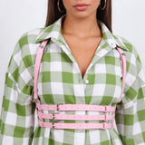 Women's Edgy Pink Faux Leather Harness Belt - Metal O-Ring Decor - Minimalist Fashion Waist Accessory for Stylish Outfits