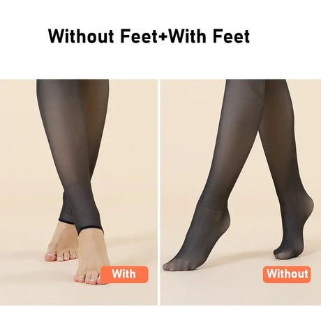 2PCS Plus Size Women's Fleece Warm Winter Tights Leggings Thick Fleece Panty Fake Translucent Pantyhose Thermal Stockings Woman