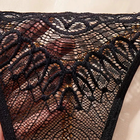 2024 New Sexy Solid Color Lace Metal Chain Thong Hot Low Waist Transparent Erotic Panties Women's Underwear Crotchless G-String