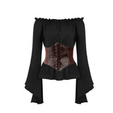 Women Renaissance Blouse Medieval Victorian Long Sleeve Corset Corset Waist Off Shoulder Shirt Pirate Cosplay Costumes Halloween
