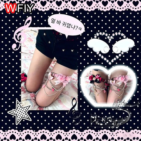 Women Thigh Garter Heavy Ornate Shibuya Spicy Gal Cute Rhinestone Hair Clip Gyaru Maximalist Accessory For Yukata Photoshoot