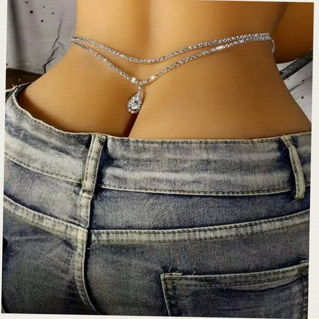 Luxury Women's Rhinestone Double Chain Water Drop Waist chain Crystal Body Belly Chain Fashion Accessory for Special Occasions