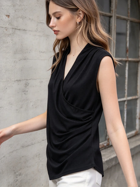 Women Solid Front Ruched Cami, Versatile Sleeveless Tank for Commute