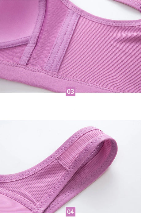 Women's Bra Wire-Free Front Closure Solid Color Full Coverage Fixed Cups Push up Brassiere Gather Bra Shockproof Underwear