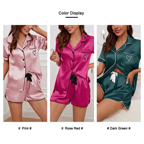 Luxury Satin Silk Women's Pajamas Set Short Sleeve Sleepwear Leisure Home Clothes Nightwear Comfortable Pyjamas for Women Pj Set