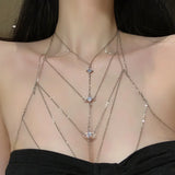 Fashion Square Zircon Chest Chain for Women Personalized Sexy Multi Layer Chain Tassel Body Chain Beach Bikini Jewelry Gift