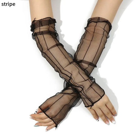 Cycling Bike Thin Arm Warmers Breathable Sunscreen Long-Sleeved Sun Protection Sleeves Driving Gloves Mesh Lace Gloves