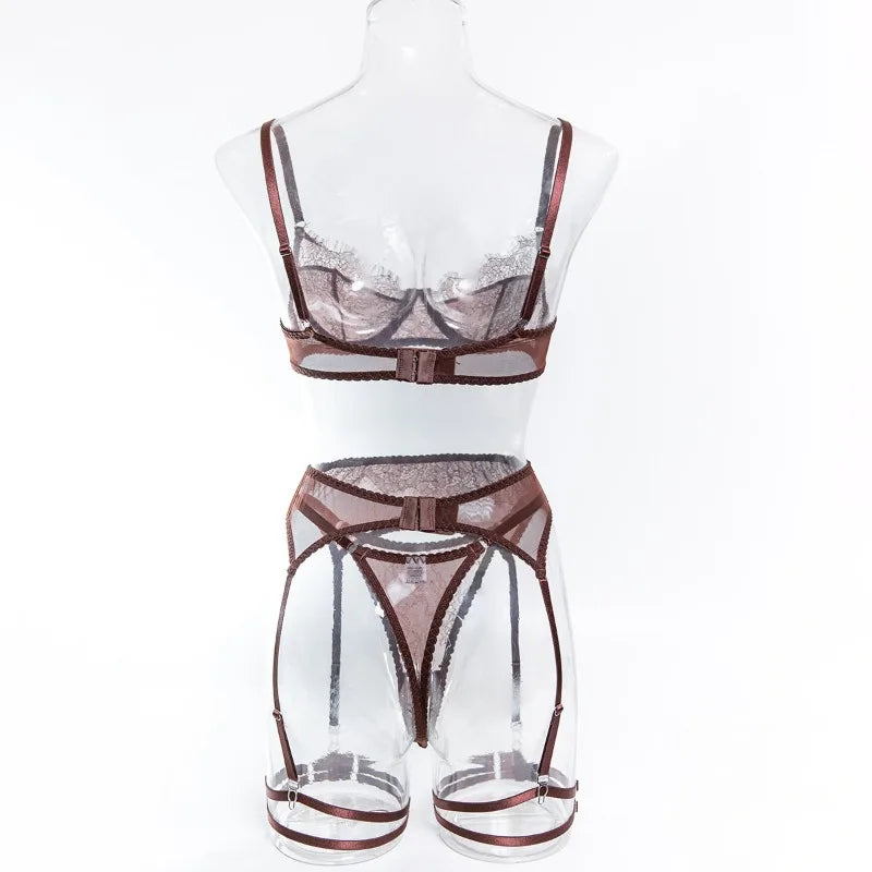 Women's Red Lace Lingerie Set with Underwire Bra High Waist Garter Belt Thong and Thigh Straps Romantic Bedroom Outfit Set 2026