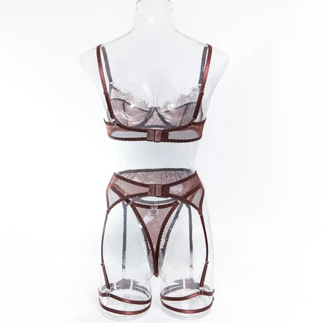Women's Red Lace Lingerie Set with Underwire Bra High Waist Garter Belt Thong and Thigh Straps Romantic Bedroom Outfit Set 2026