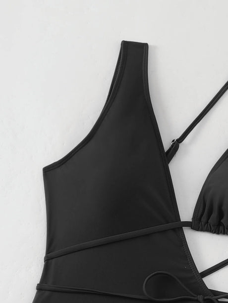 Patchwork One Piece Swimsuit 2024 New Irregular Backless Bandage Swimwear Hollow Out Women Swimsuit Summer Bathing Suit Monokini