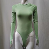 Women Sexy Long Sleeve Bodysuit Club Top goth clothing Mock Neck solid costume streetwear Party Body Outfit High Waist jumpsuit