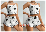 Women's Pajamas Set Sleepwear 2 PCS Short Tank Tops And Shorts S M L White Ventilate Soft Casual Love Printing