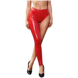 Womens Patent Leather Single-leg Pants Clubwear Glossy High Waist Leggings Tights Trousers for Rave Nightclub Party Pole Dance