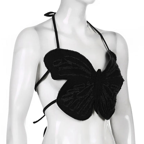 Hot Butterfly Jeans Crop Top Backless Strap Camis Sexy Lingerie Bow Bra Women Beach Mini Vest Butterfly Tank Tops Party Clubwear