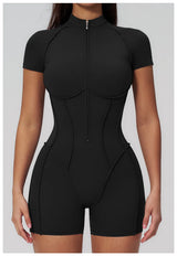2026 Yoga Bodysuit Short Sleeves Women Tracksuits Gym Zipper Jumpsuits Sports Workout Rompers Fitness One-piece Suit Activewear