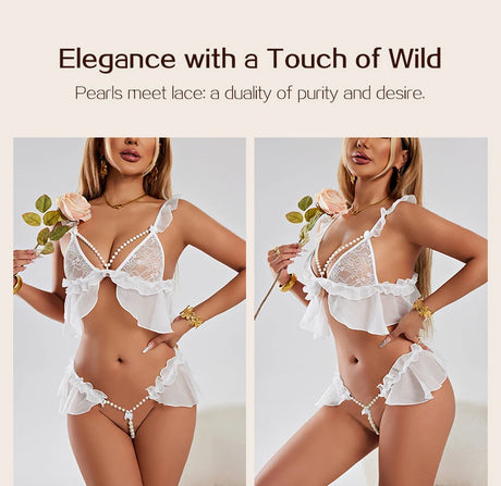 Sexy Maidsuit Underwear Set Flirtatious Pearl Lace Chiffon Set Jissbon Lace Chiffon Pearl Sexy Suit