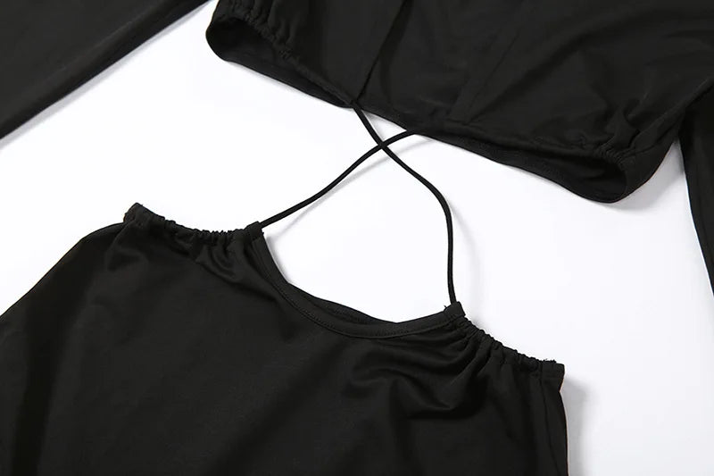 BoozRey Sexy Hipster Midi Dress Women Cleavage Hollow Backless Full Sleeve Solid Party Robe Female Slim High Street Attirewear
