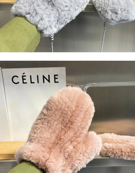 Hot Sale Women's 100% Natural Rabbit Fur Winter Gloves Warm Knit Thick Thermal Mittens Soft Real Fur Outdoor Cold Weather Glove