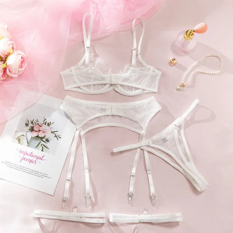 Women's Red Lace Lingerie Set with Underwire Bra High Waist Garter Belt Thong and Thigh Straps Romantic Bedroom Outfit Set 2026