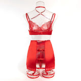 Ellolace Lace Lingeries Sexy Hot Halter Bra Heart g-String Thongs Sissy Erotic Garter Ensemble Exotic Sets Romantic Underwear