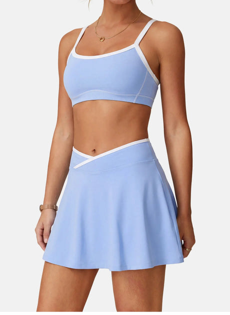 Women Tennis Skorts with Shorts High Waist Cross Running Cycling Fake Two Piece Sports Skirt Gym Fitness Workout Yoga Bottoms