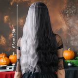 Cosplay Halloween Party Wigs CRUELLA Deville De Vil Black White With Bangs Short Bob Hair for Women Heat-Resistant Synthetic Wig