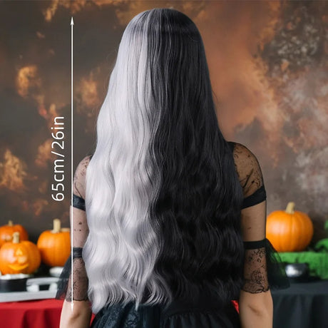 Cosplay Halloween Party Wigs CRUELLA Deville De Vil Black White With Bangs Short Bob Hair for Women Heat-Resistant Synthetic Wig