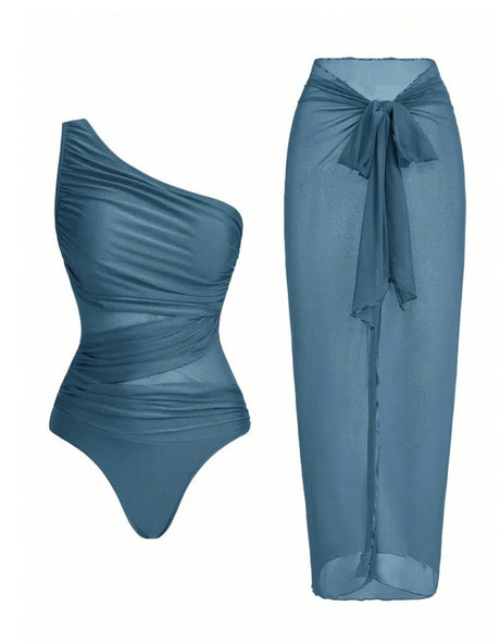 WackDaria 2026 Women Swimsuit One Piece With Mesh Cover Up Solid Color Swimwear Bathing Suit Купальник Maillot De Bain Femma