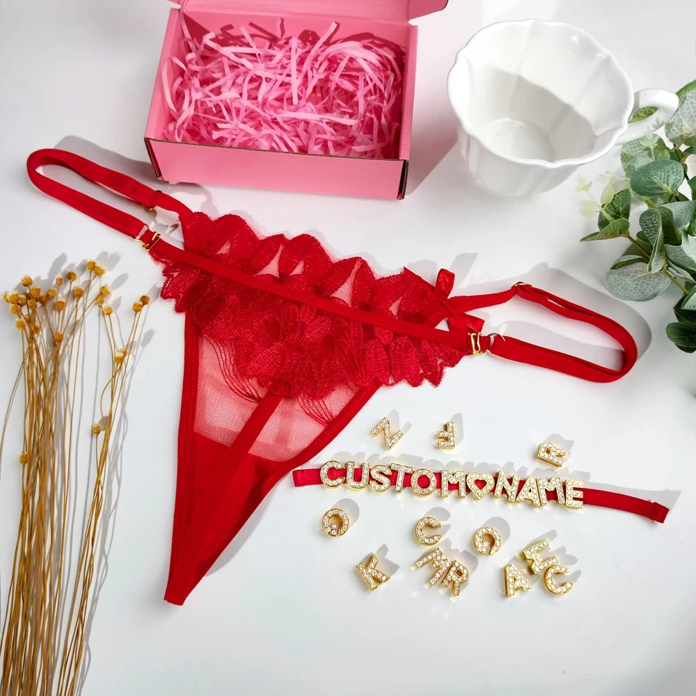 Sexy Customized Name Lace Thong Panties for Women Adjustable Underwear Detachable DIY Letter Personality Valentine's Day Gift