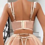 2026 Hot Sales New Fashion Diamond Lattice Embroidery Sexy Women'S Underwear Three-Piece Strappy Mesh Tutu Erotic Bra Thong Set